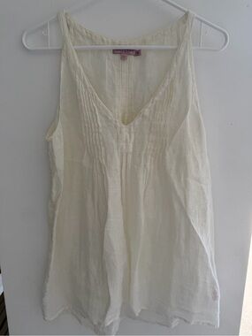Calypso St. Barth Cream Linen V-Neck Pintuck Camisole